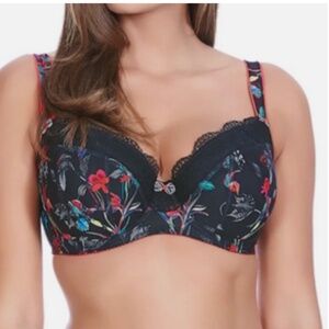 Freya BLK/RED Lightly Lined Underwire, 32I *P1077